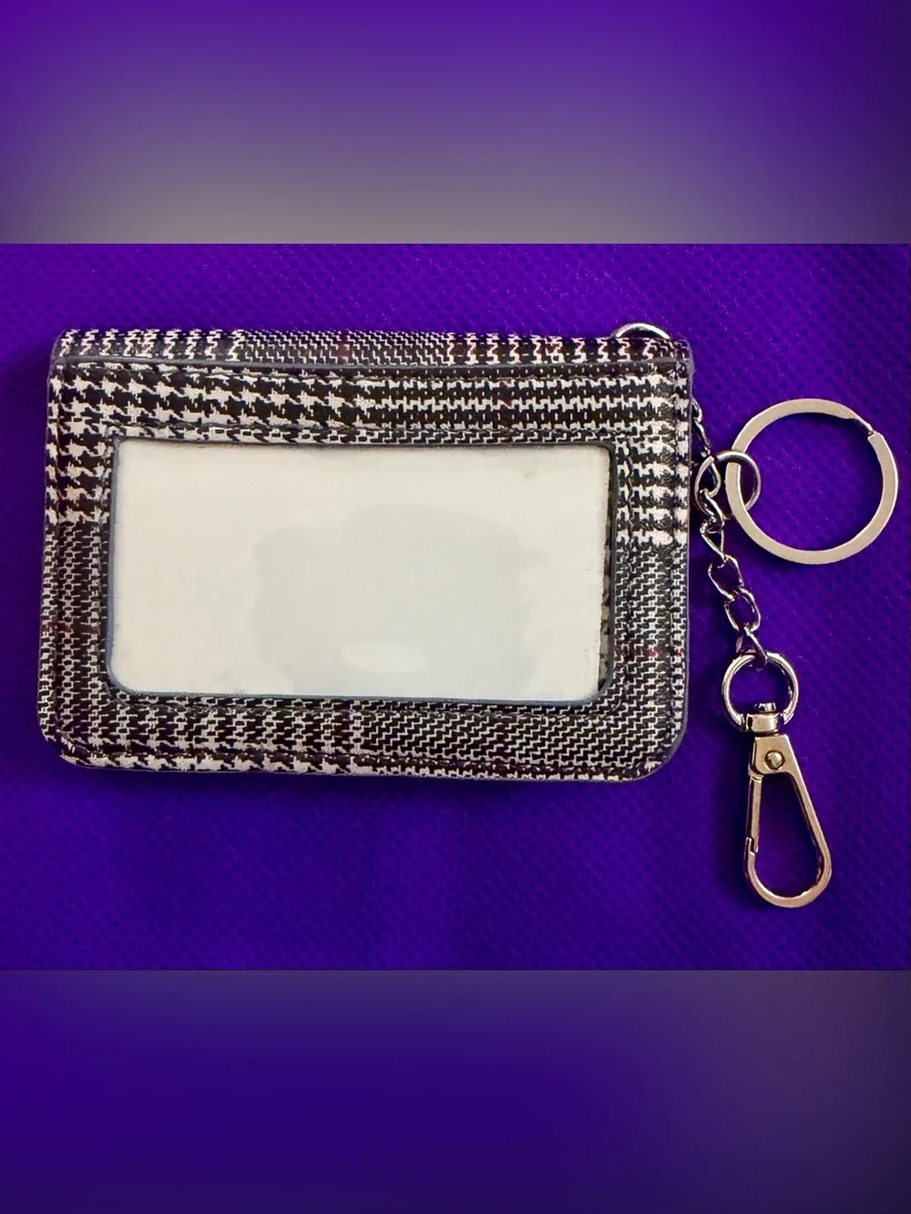 Steve Madden Black & White Houndstooth Card Wallet with Keyring